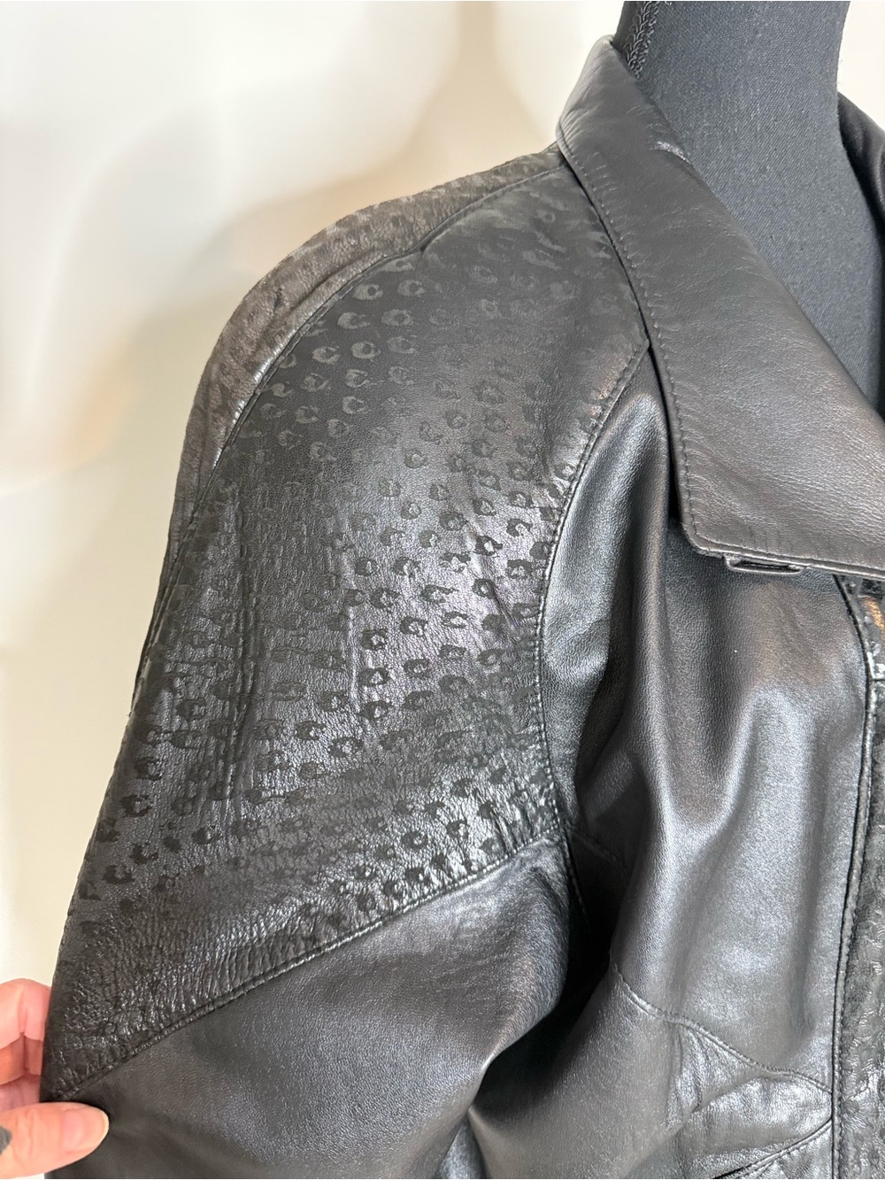 BRAEMAR Diane Charles Vintage 80’s Black Leather Jacket Zipper Oversized Medium - Picture 6 of 14